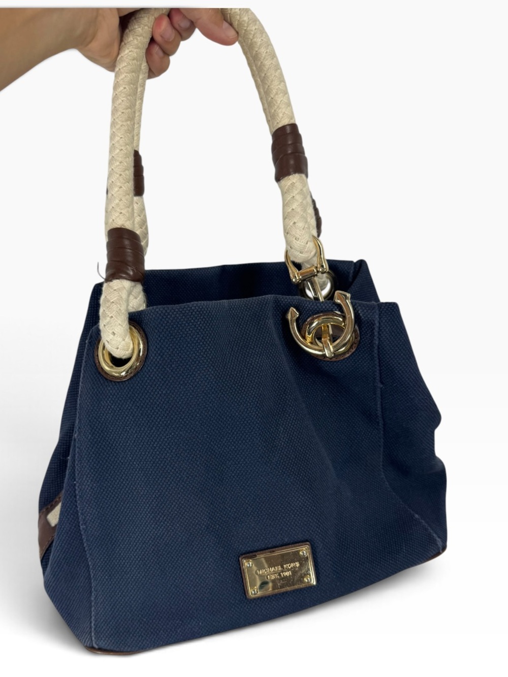 Michael Kors nautical navy tote bag with rope handles